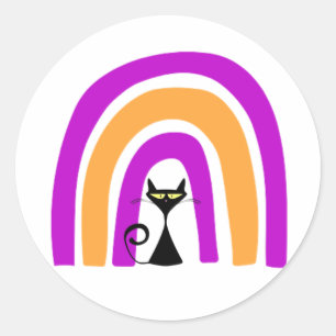Black Cat With Halloween Coloured Rainbow Classic Round Sticker