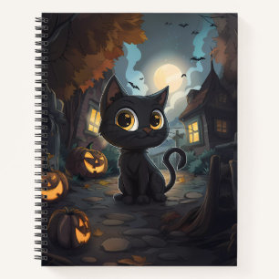 Black Cat with Halloween Jack-o-Lanterns Notebook