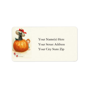 Black Cat With Hat on Pumpkin Address Label