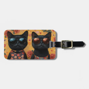 Black Cat With Heart Roses Valentine's Day  Luggage Tag