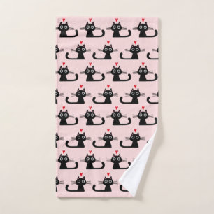 Black Cat with Hearts   Cute Patterned  Hand Towel