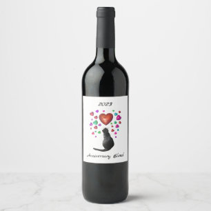 Black Cat with Hearts Wine Labels