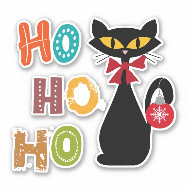 Black cat with Ho Ho Ho text design (Front)