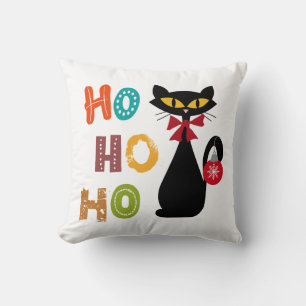Black cat with Ho Ho Ho text design Cushion