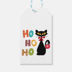 Black cat with Ho Ho Ho text design Gift Tags