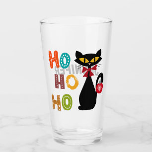 Black cat with Ho Ho Ho text design Glass