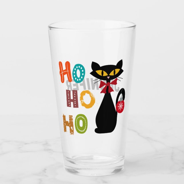 Black cat with Ho Ho Ho text design Glass (Front)
