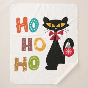 Black cat with Ho Ho Ho text design Sherpa Blanket