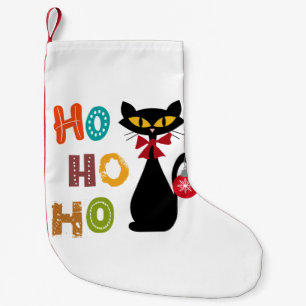 Black cat with Ho Ho Ho text design Small Christmas Stocking