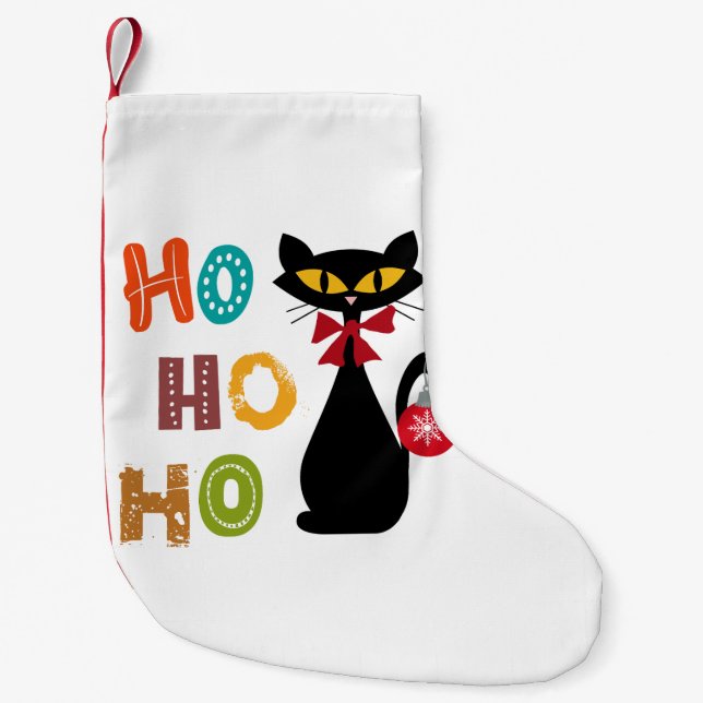 Black cat with Ho Ho Ho text design Small Christmas Stocking (Front)