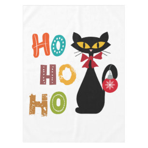 Black cat with Ho Ho Ho text design Tablecloth
