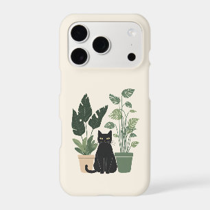 Black Cat with House Plants iPhone Case