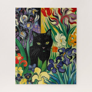 Black Cat With Irises Jigsaw Puzzle