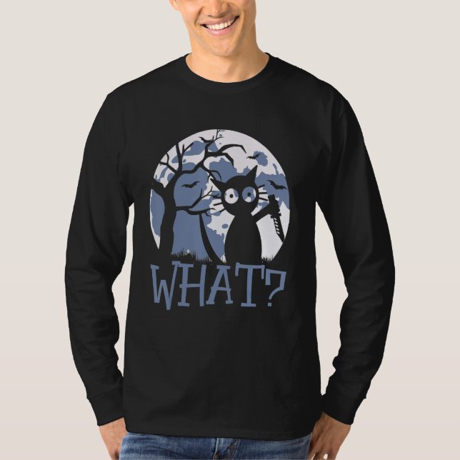 Black Cat With Knife T T-Shirt (Front)