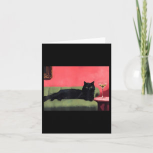 Black Cat With Martini Art Print  Card