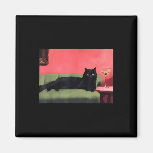 Black Cat With Martini Art Print Magnet