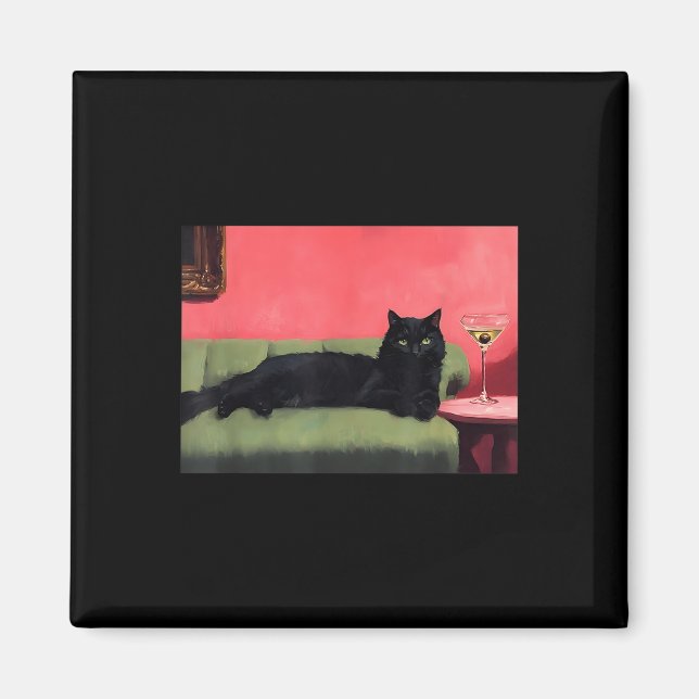 Black Cat With Martini Art Print  Magnet (Front)