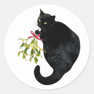 Black Cat with Mistletoe Stickers