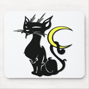 Black Cat with Moon Mousepad