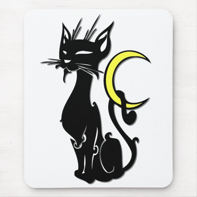 Black Cat with Moon Mousepad (Front)