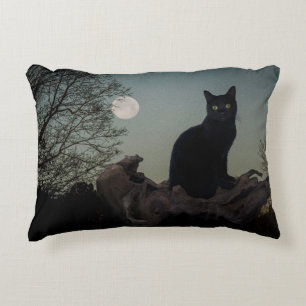 Black Cat With Moon on Tree Limb Decorative Cushion
