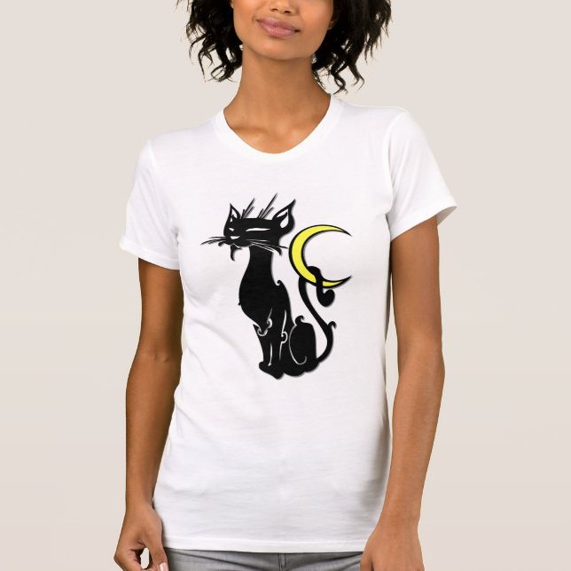 Black Cat with Moon T-Shirt (Front)