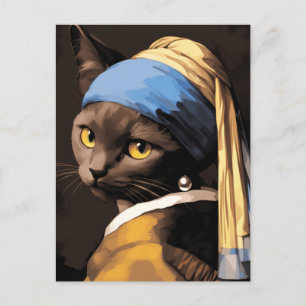 Black Cat with Pearl Earring Postcard