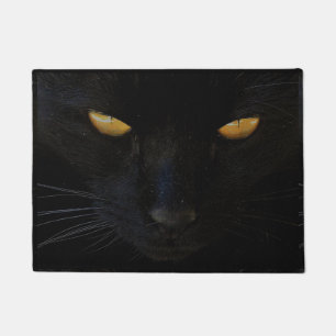 Black Cat with Piercing Yellow Eyes Door Mat