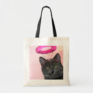 Black Cat With Pink Angel Halo Tote Bag