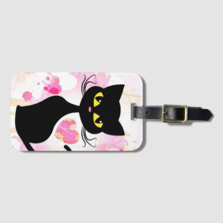 Black Cat With Pink Hearts Luggage Tag