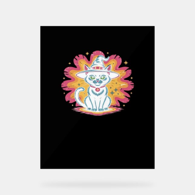 Black Cat with Psychedelic Flower Oversized T-Shir Acrylic Sign (Front)