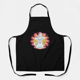 Black Cat with Psychedelic Flower Oversized T-Shir Apron