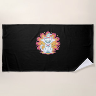 Black Cat with Psychedelic Flower Oversized T-Shir Beach Towel