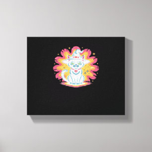Black Cat with Psychedelic Flower Oversized T-Shir Canvas Print