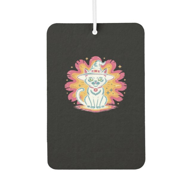 Black Cat with Psychedelic Flower Oversized T-Shir Car Air Freshener (Front)