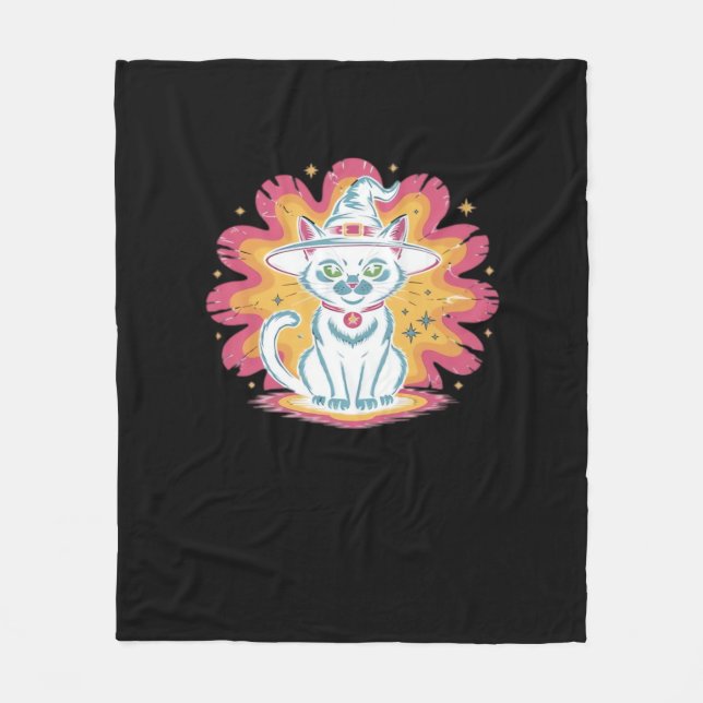 Black Cat with Psychedelic Flower Oversized T-Shir Fleece Blanket (Front)
