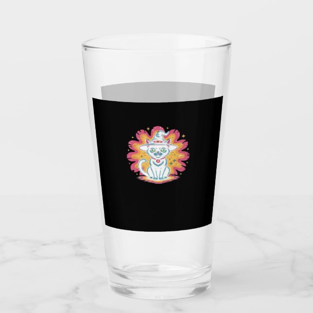 Black Cat with Psychedelic Flower Oversized T-Shir Glass (Front)