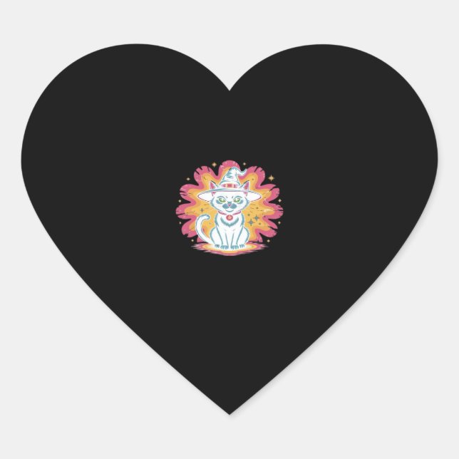 Black Cat with Psychedelic Flower Oversized T-Shir Heart Sticker (Front)