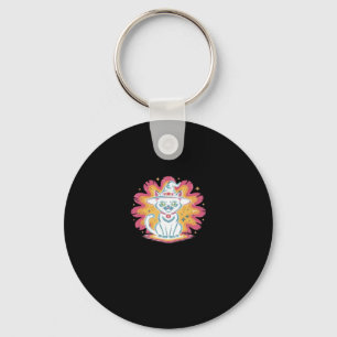 Black Cat with Psychedelic Flower Oversized T-Shir Key Ring