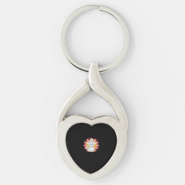 Black Cat with Psychedelic Flower Oversized T-Shir Key Ring (Front)