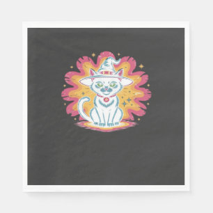 Black Cat with Psychedelic Flower Oversized T-Shir Napkin