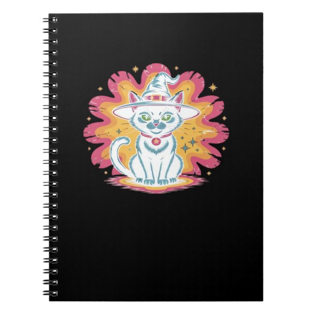 Black Cat with Psychedelic Flower Oversized T-Shir Notebook (Front)
