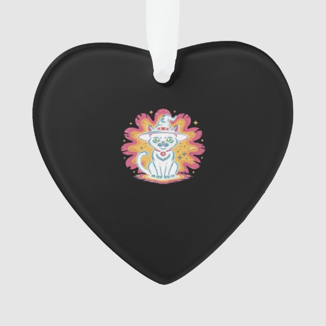 Black Cat with Psychedelic Flower Oversized T-Shir Ornament (Front)