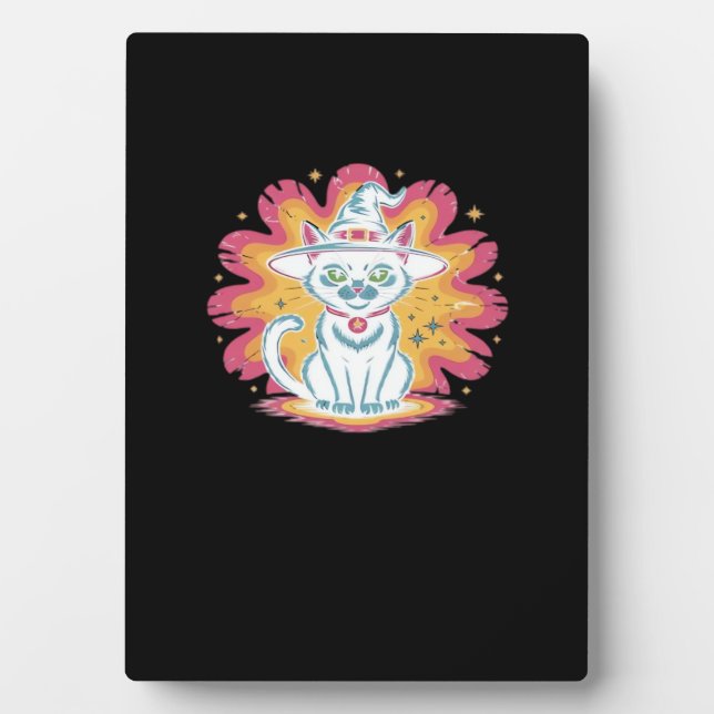 Black Cat with Psychedelic Flower Oversized T-Shir Plaque (Front)
