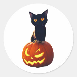 Black Cat with Pumpkin Cute Kawaii Animals Pets Classic Round Sticker