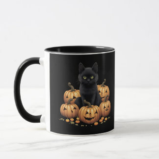 Black cat with pumpkins mug