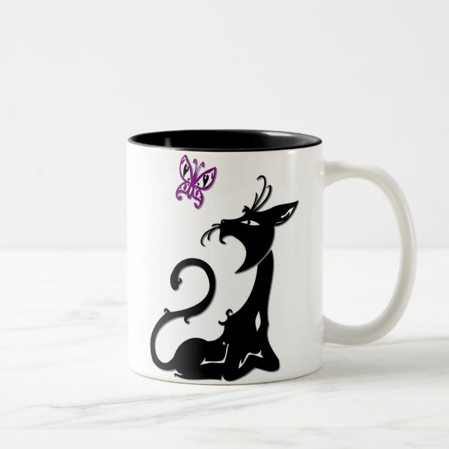Black Cat with Purple Butterfly Mug (Right)