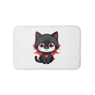 Black cat with red colour   bath mat