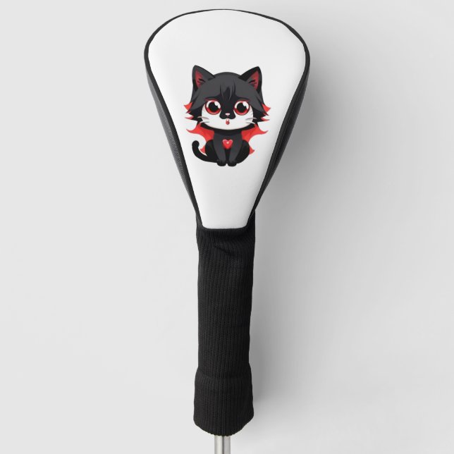 Black cat with red colour   golf head cover (Front)
