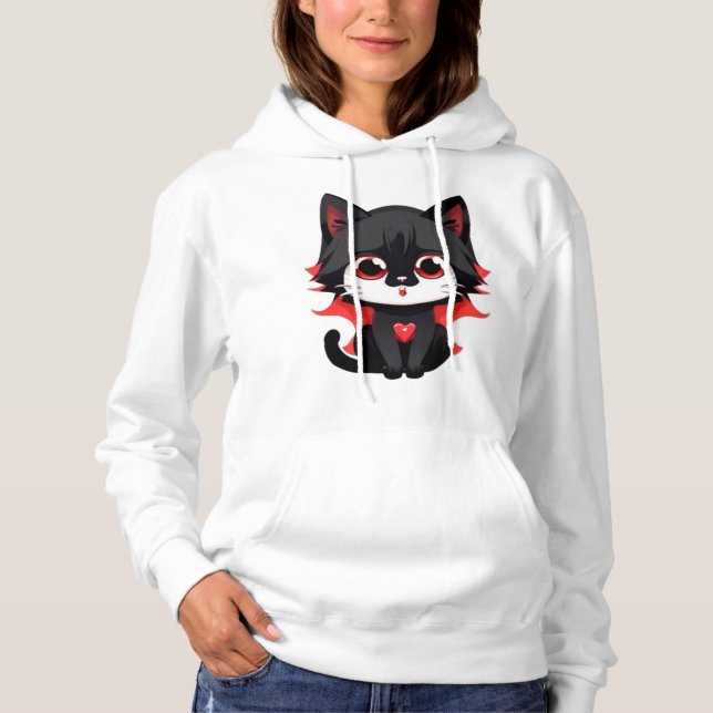 Black cat with red colour   hoodie (Front)